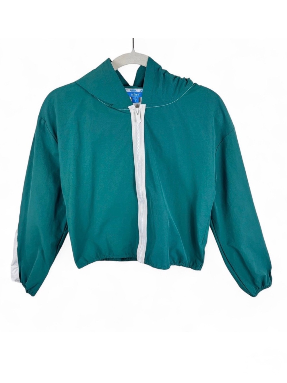 Prince Pickleball Women Small Green White Cropped Hooded Windbreaker Jacket